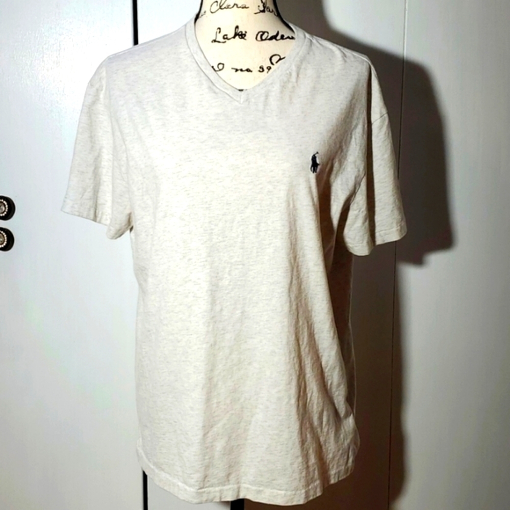 Polo Ralph Lauren| Mens Light Gray Classic Fit Vneck Short Sleeve Shirt Sz. M